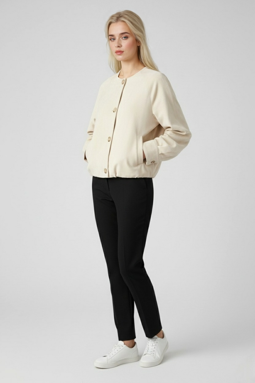 Dames Elegante Ronde Hals Jasje - Beige