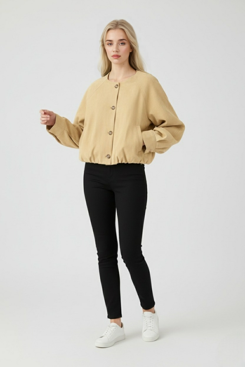 Dames Elegante Ronde Hals Jasje - Khaki