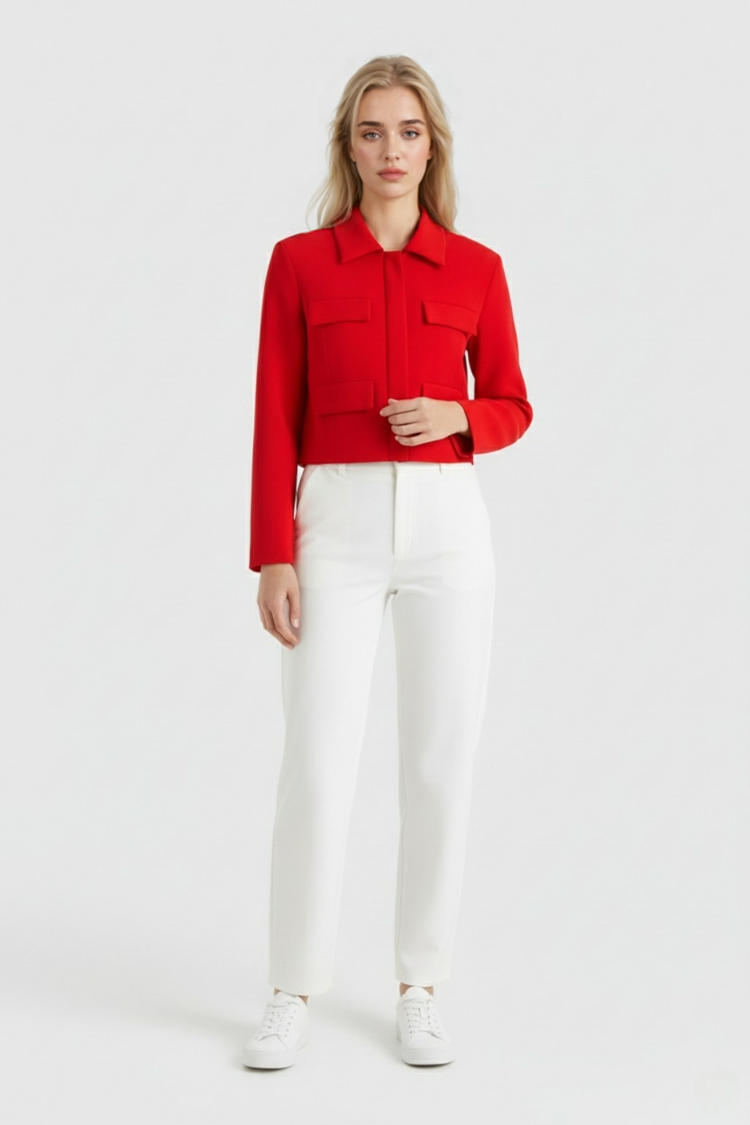 Dames Bijgesneden Knopjack - Rood