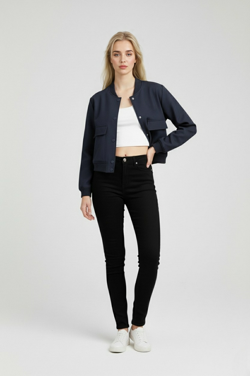 Dames Elegante Bomberjack - Marineblauw
