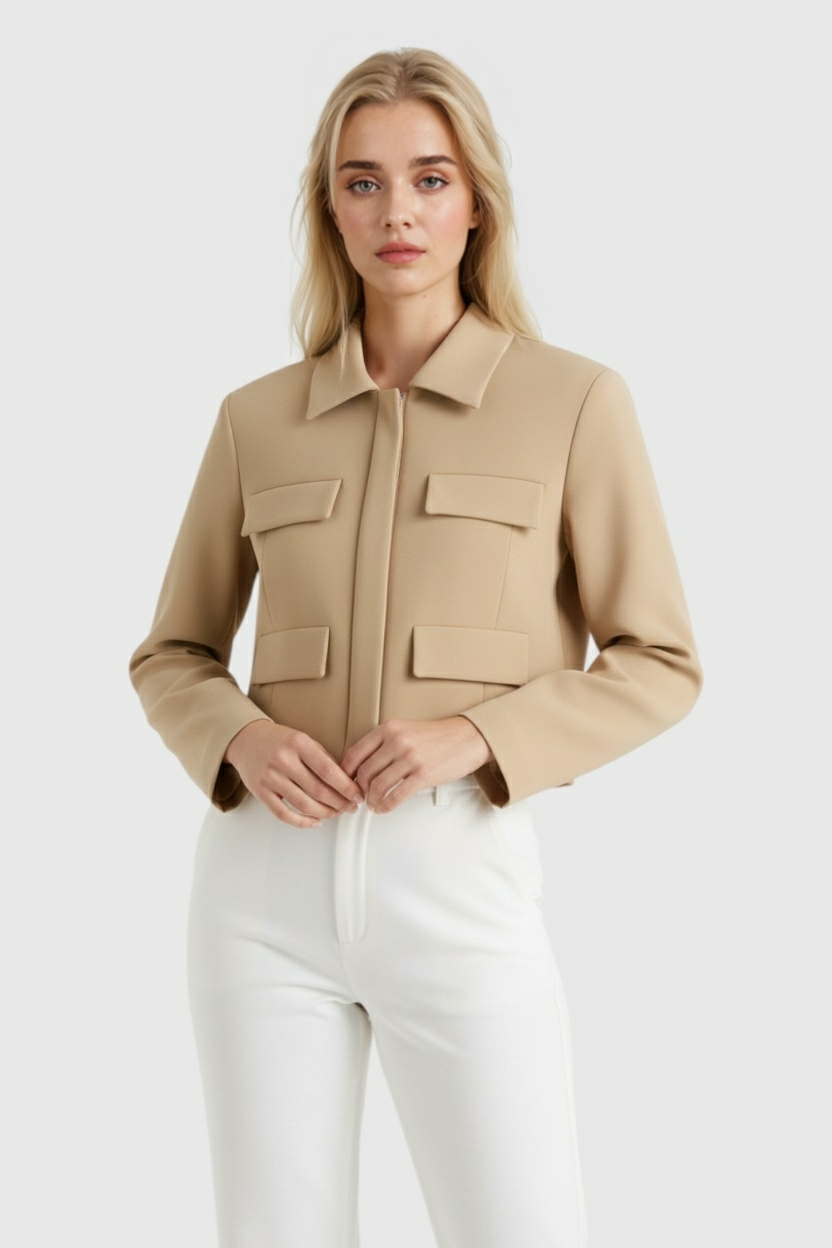 Dames Bijgesneden Knopjack - Khaki