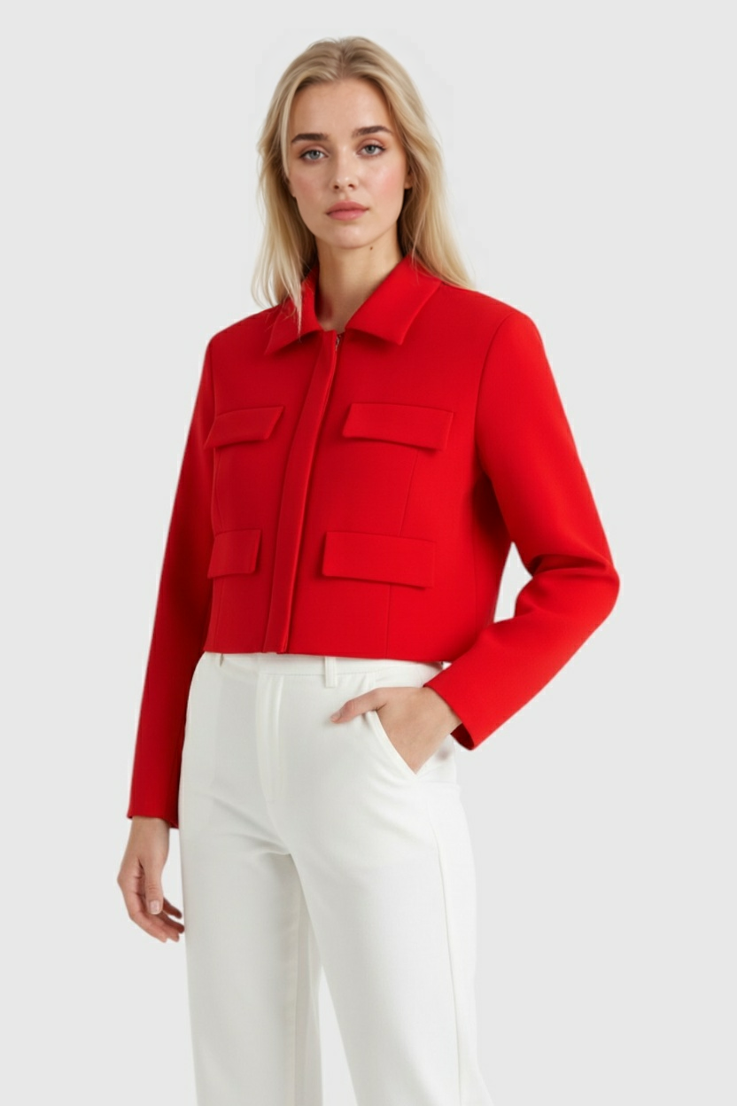 Dames Bijgesneden Knopjack - Rood