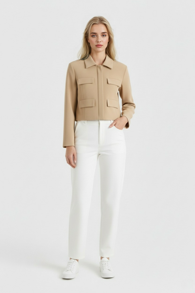Dames Bijgesneden Knopjack - Khaki