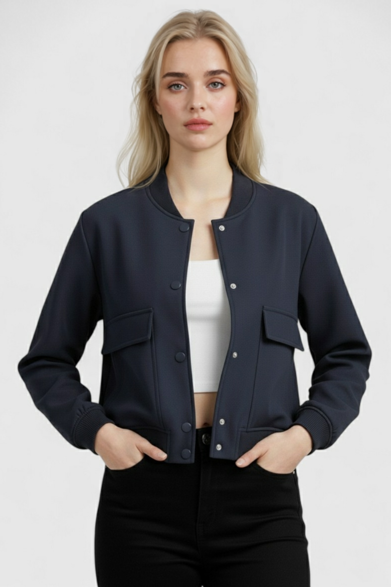 Dames Elegante Bomberjack - Marineblauw