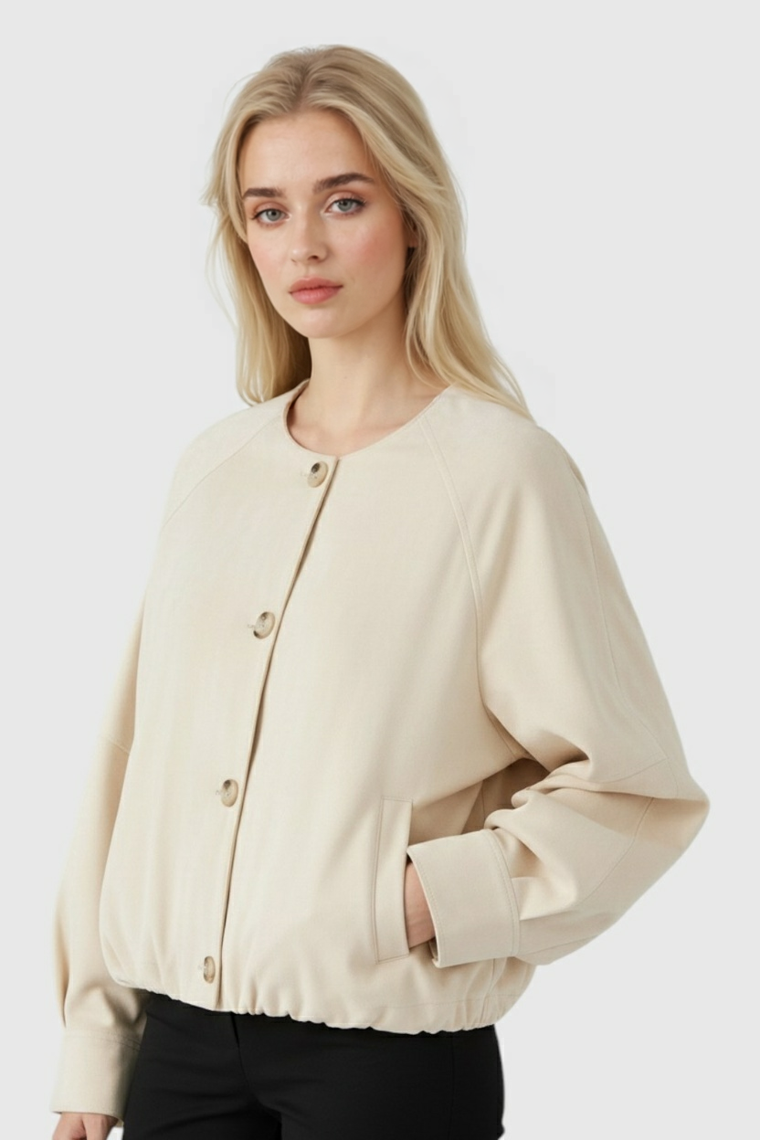 Dames Elegante Ronde Hals Jasje - Beige